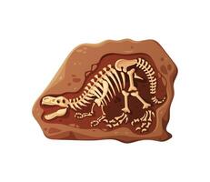 Dino fossil skeleton bones, dinosaur relics rock vector