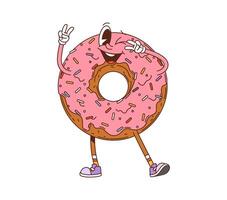 Retro hippie groovy donut dessert character vector