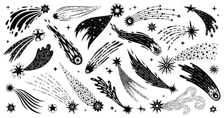 Doodle shooting space stars trails, galaxy comets