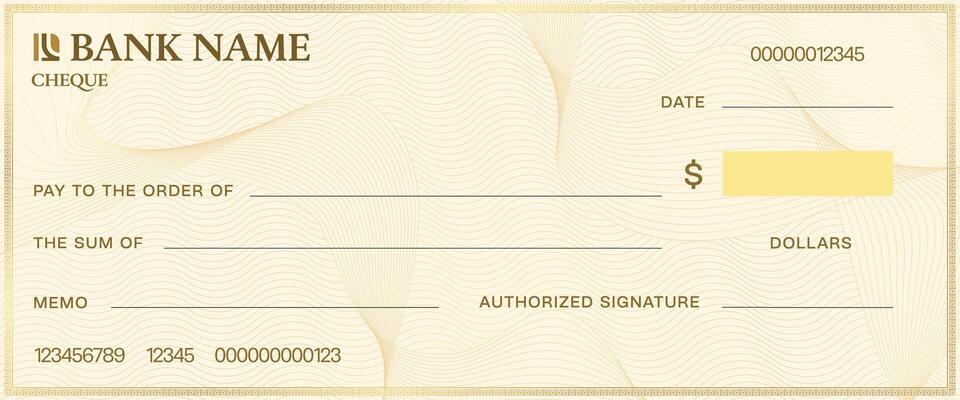 Cheque template with watermark, blank bank check