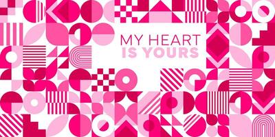 Valentines day card with bauhaus shapes pattern vector