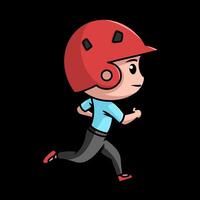 Baseball chibi character with helm in running pose in black background vector