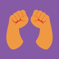 two fists are shown on a purple background vector