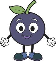 a cartoon purple fruit with eyes and hands vector