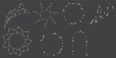 Magic star arch. Stars arch, star compositions graphic art. Shiny elements, starry and dots silhouettes. Comets and abstract constellations, retro celestial set vector