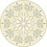 colored Turkish classical circle ornament Green with gold on a white background muslim round pattern. vector