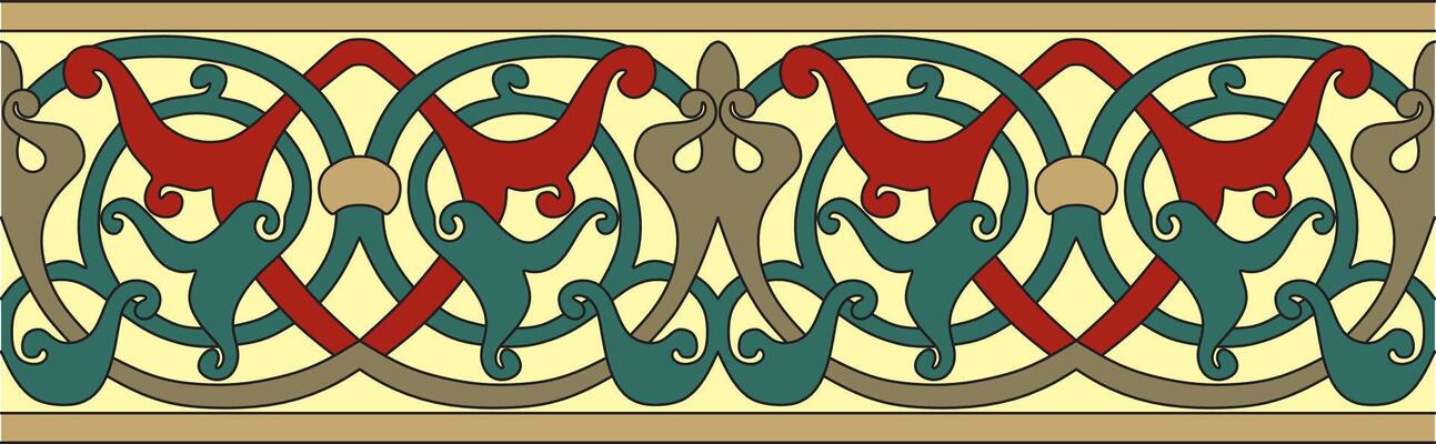 seamless colored gold arabic national ornament, border, frame. Endless vegetable Pattern of eastern peoples of Asia