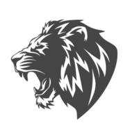 A regal lion head silhouette with a flowing mane, set against a crisp white background, symbolizing power and elegance. vector
