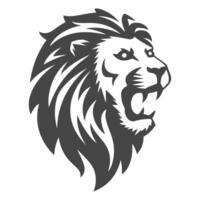 A majestic lion head silhouette with a detailed mane, set against a clean white background, symbolizing strength and grace in a minimalist design. vector