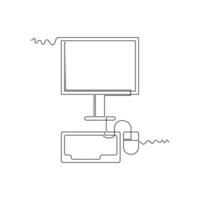 one line art computer illustration. line art, one continuous line, simple, hand drawn and sketch style. for icons, symbols, signs or logos vector