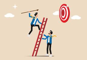 Developing the ladder to success, the business team helps to prepare the ladder of success to achieve the target, setting business goals, targets, goals and objectives, partnerships and teamwork towar vector