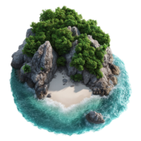 An Island With a Small Beach and Trees On Transparent Background png
