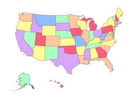 American states map without name on transparent background png