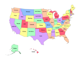 US states map with name on transparent background png