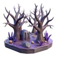3D Spooky Trees with Haunted Graveyard for Halloween png
