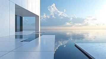 Modern Minimalist Architecture Overlooking Calm Ocean Waters photo