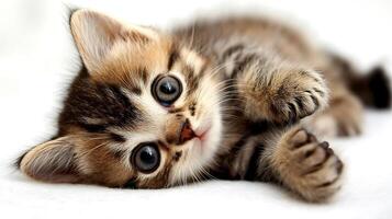 Adorable Kitten Lying Down Soft Fur Big Eyes photo