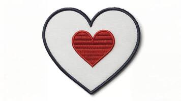 White heart-shaped patch with a smaller red heart inside, isolated on white. photo