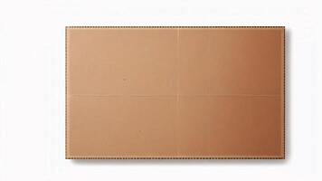 Top view of a blank brown cardboard sheet, isolated on white background. photo