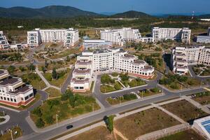 View from a drone on the modern campus of the university photo