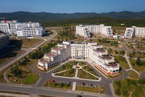View from a drone on the modern campus of the university photo