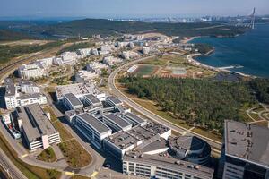 View from a drone on the campus of the university photo