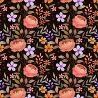 Beautiful flowers design on brown color background pattern. vector