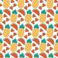 Watermelon slices with seeds and Whole Pineapple Seamless Pattern on transparent background concept. Isolated illustration Thematic cards or web promo banner, leaflets, print materials or tags vector