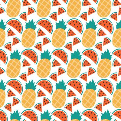 Watermelon slices with seeds and Whole Pineapple Seamless Pattern on transparent background concept. Isolated illustration Thematic cards or web promo banner, leaflets, print materials or tags