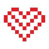 Outline decorative Pixel heart shape in trendy red. St Valentines Day greeting minimalistic concept. Isolated illustration Thematic cards or web promo banner, leaflets, print materials or tags vector