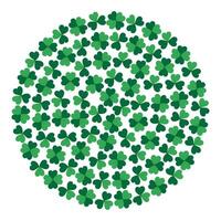 Quatrefoil and Shamrocks Circular monochrome Background Texture. St Patrick Day greeting backdrop. Isolated illustration Thematic cards, posters, price tags, label or web promo leaflets, banner vector