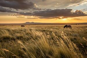 the open field at sunset photo