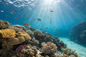 coral reef and fish in the ocean photo