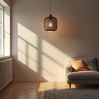 Modern Lantern with Geometric Cutouts Creating Shadow Patterns photo