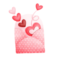 watercolor painting red envelope There is a pattern of white spots. And there are many hearts inside. The envelope is curved. png