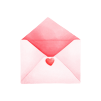 Watercolor painting of a white envelope with red inside, with a red heart in the center, a vintage Valentine's Day envelope png