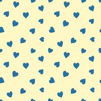 Seamless repeat pattern with navy blue hand drawn doodle hearts on cream background. Simple cute Valentines day background. vector