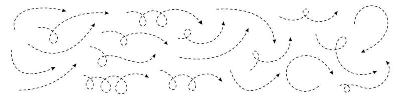 Curved dotted arrow. Set of zigzag arrow stripes design with dotted lines. vector