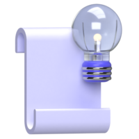 Lightbulb and Scroll Paper 3D Icon png