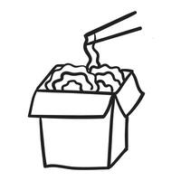 a black and white drawing of a box with chopsticks vector