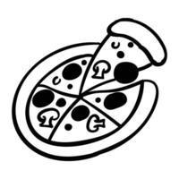 a black and white drawing of a slice of pizza vector