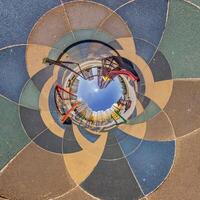 old town, urban development, historic buildings surrounded by a frame of paving slabs. Transformation of spherical 360 panorama in abstract aerial view. photo
