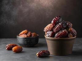 Dates on pots, and some dates on floor dark background photo