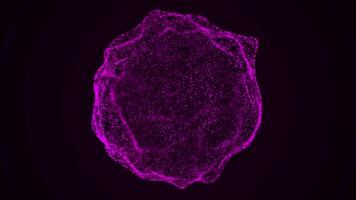 Glowing purple particle sphere with abstract fluid motion on a dark background video
