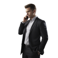 Businessman standing confidently in a tailored black suit png