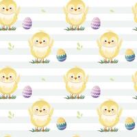 Seamless pattern with chick. Hand drawn spring backgrounds. Funny chickens. Summertime vector