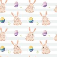 Seamless pattern with cute bunny and Easter eggs. Hand drawn spring backgrounds. Funny rabbits. vector