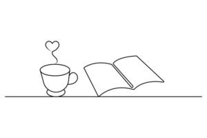 Coffee cup continuous one line art drawing with outline breakfast coffee design vector