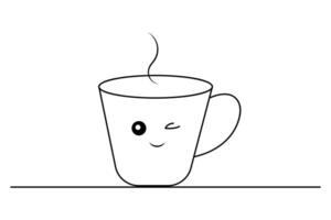 Coffee cup continuous one line drawing of outline simple icon vector