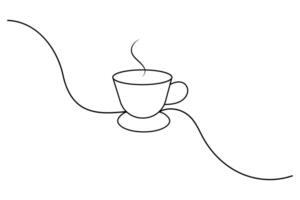 Coffee cup continuous single line drawing with black and white background vector